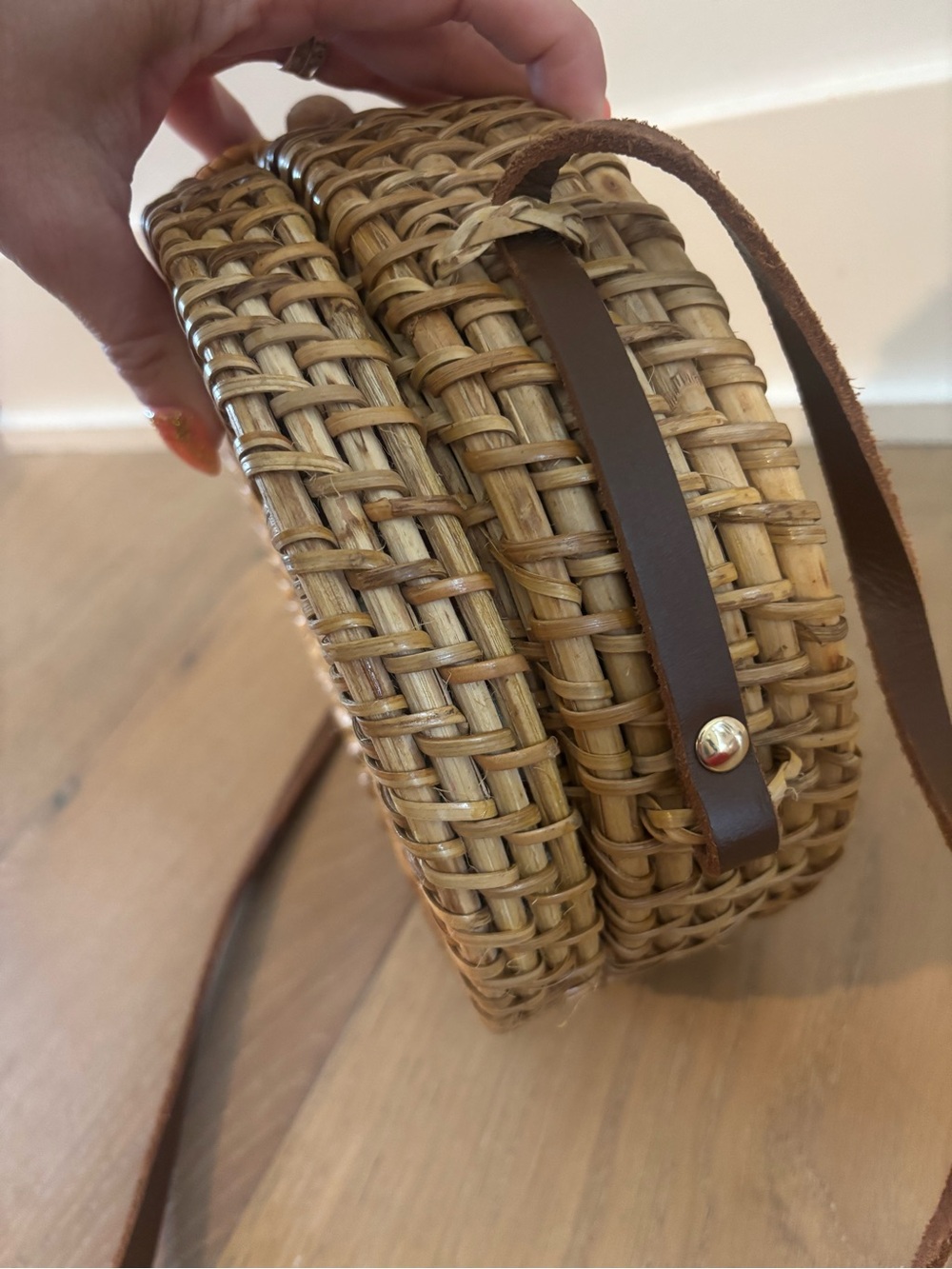 Zara Round Raffia Woven Rattan Crossbody Bag Natural Canteen Purse Handbag NEW - Picture 7 of 12